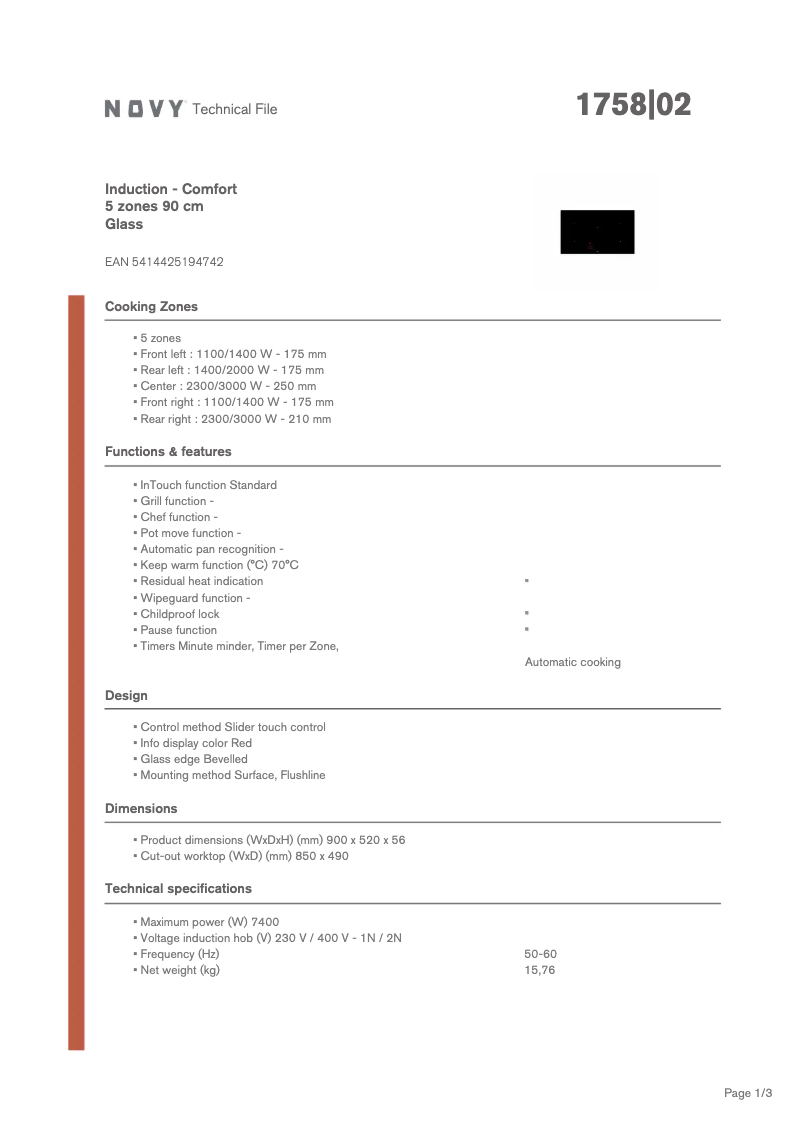 Page n°1 - Fiche technique Novy Comfort 1758