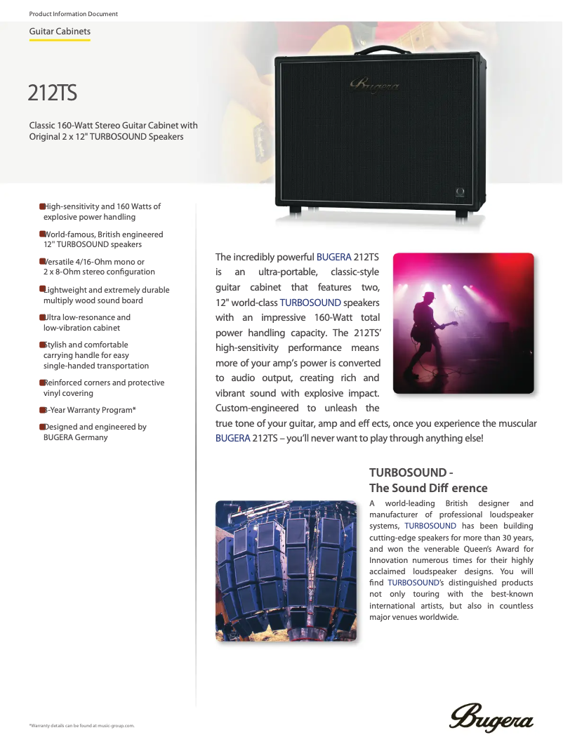 Page 1 de la notice Fiche technique Bugera 212TS