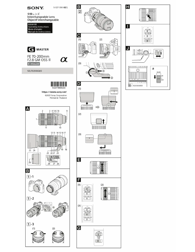 Page 1 de la notice Manuel utilisateur Sony FE 70-200mm f/2.8 GM OSS II