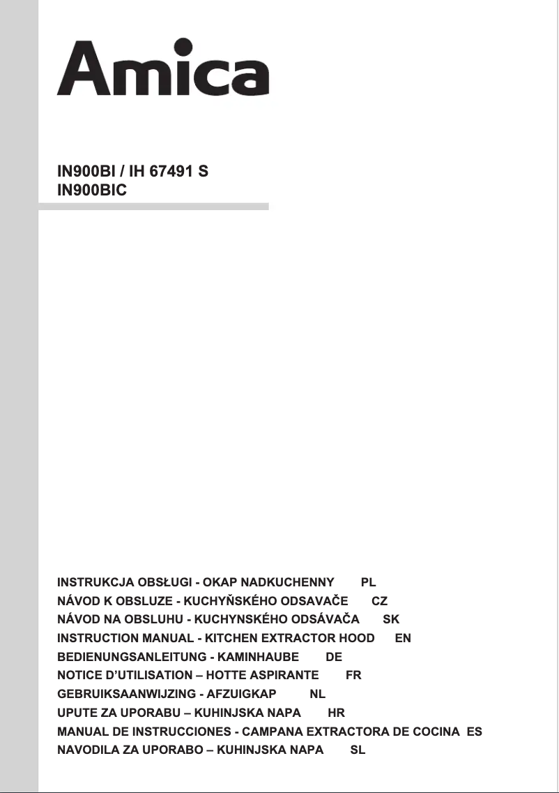 Page n°1 - Manuel utilisateur Amica IN 900 BI