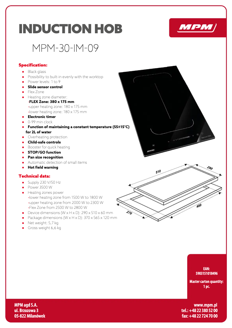 Page 1 de la notice Fiche technique MPM MPM-30-IM-09
