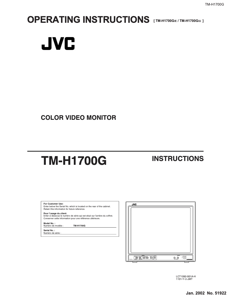Page 1 de la notice Manuel utilisateur JVC TM-H1700GU