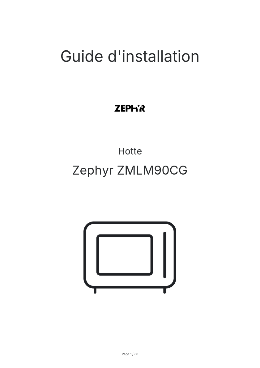 Page n°1 - Guide d'installation Zephyr ZMLM90CG