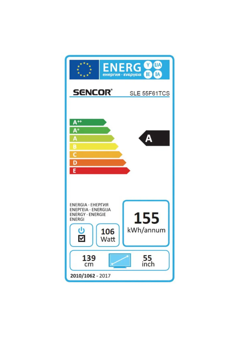 Page 1 de la notice Label énergétique Sencor SLE 55F61TCS