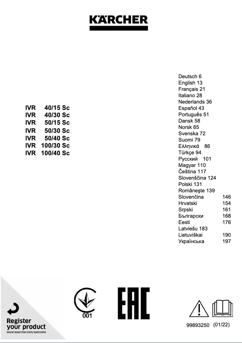 Page 1 de la notice Manuel utilisateur Kärcher IVR 40/30 Sc