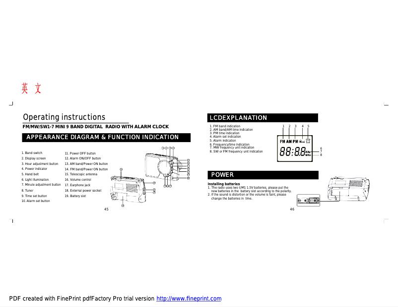 Page 1 de la notice Manuel utilisateur Denver TWR-818
