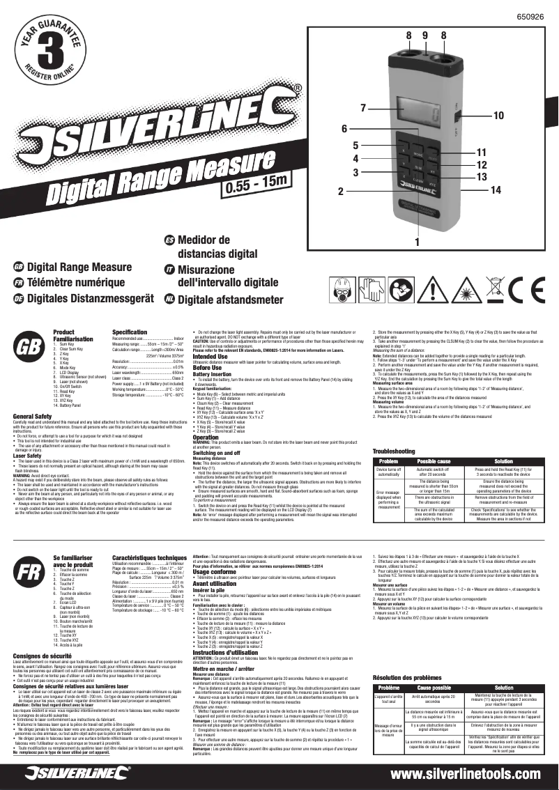 Page n°1 - Manuel utilisateur Silverline 650926