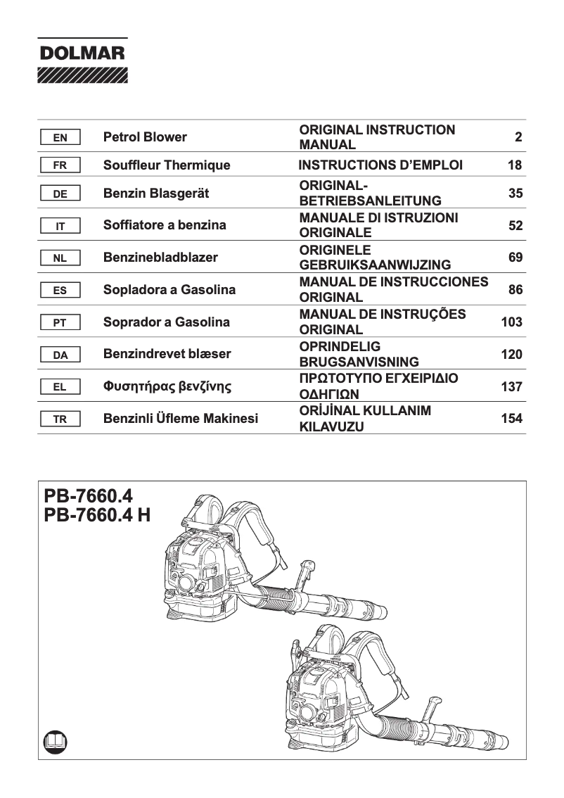 Page 1 de la notice Manuel utilisateur Dolmar PB-7660.4