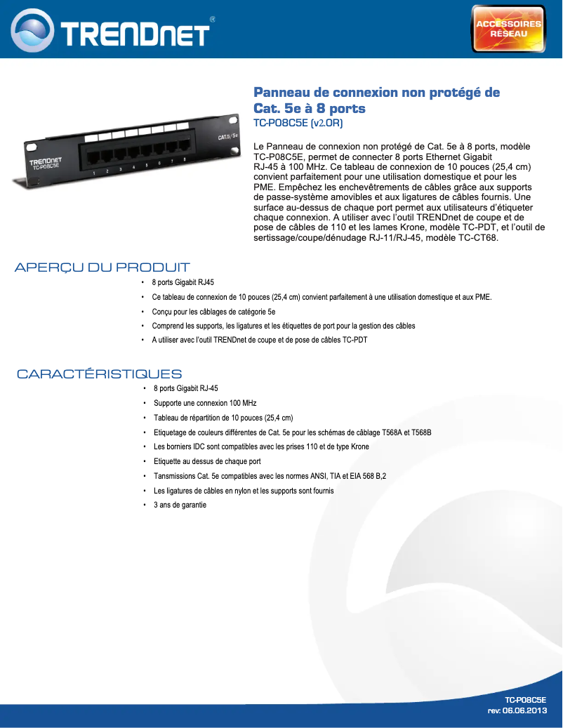 Page n°1 - Fiche technique TRENDnet TC-P08C5E