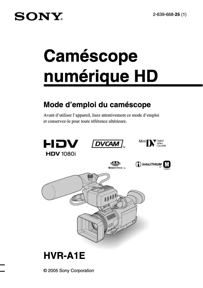 Page 1 de la notice Manuel utilisateur Sony HVR-A1E