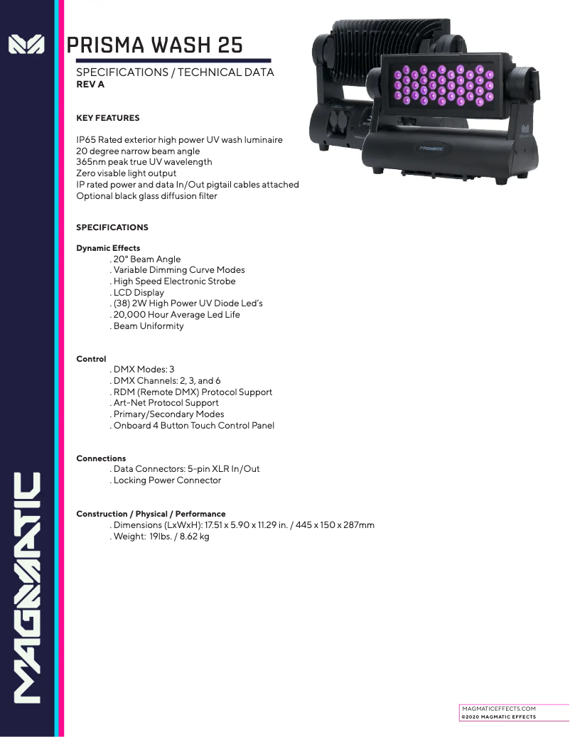 Page 1 de la notice Fiche technique Magmatic Prisma Wash 25