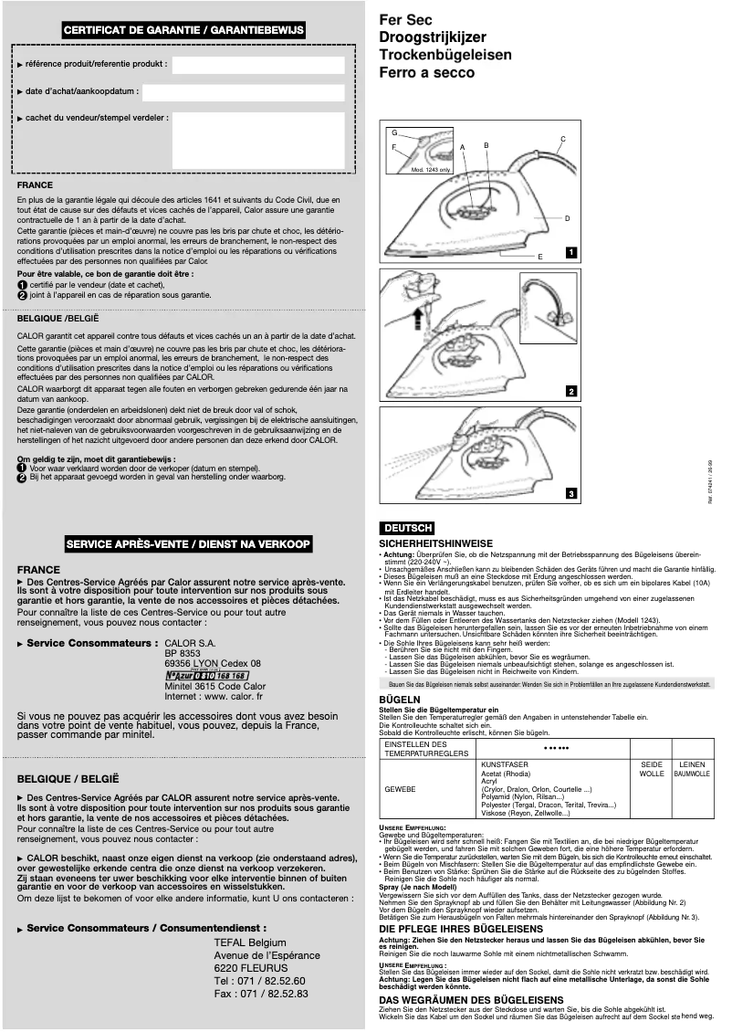 Page n°1 - Manuel utilisateur Tefal 1243