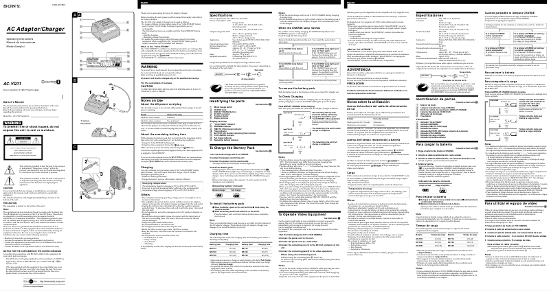 Page 1 de la notice Manuel utilisateur Sony AC-VQ11