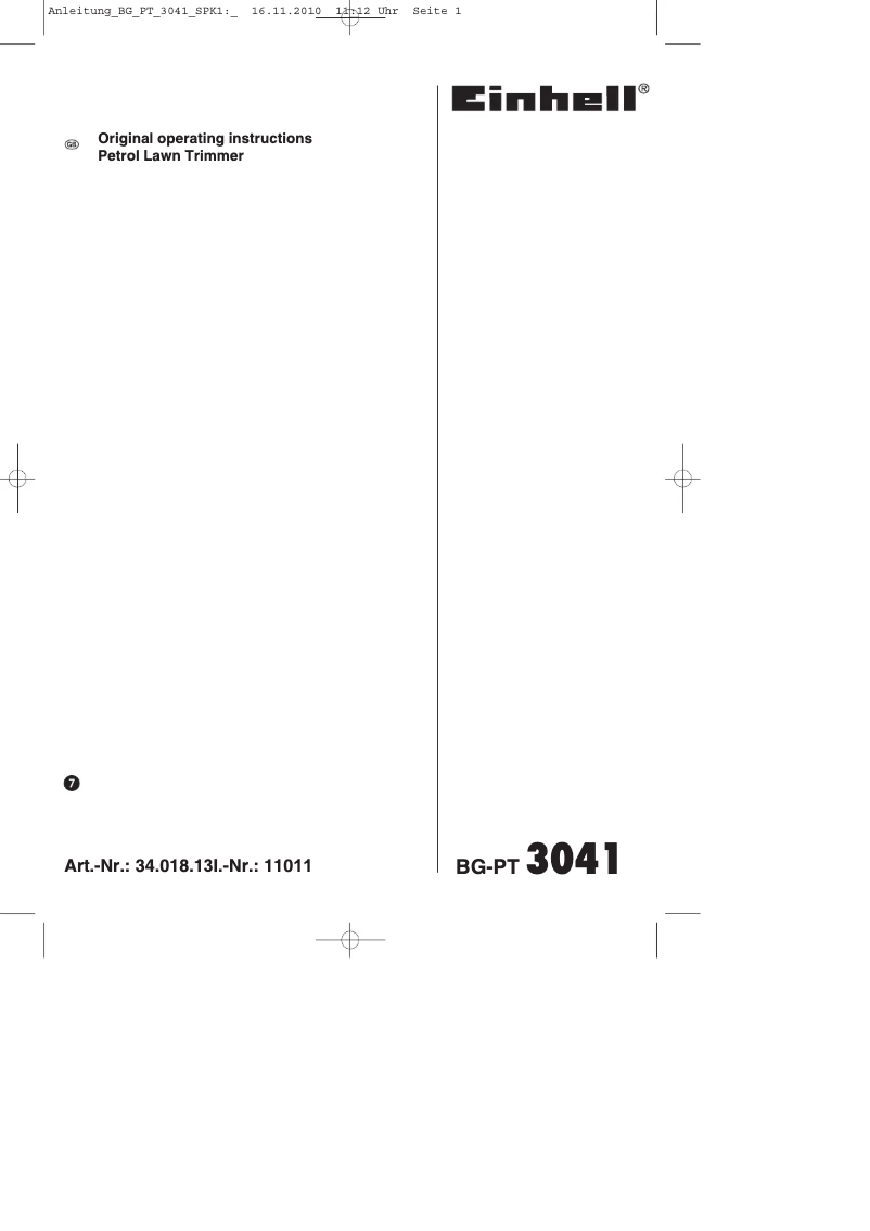Page n°1 - Manuel utilisateur Einhell BG-PT 3041