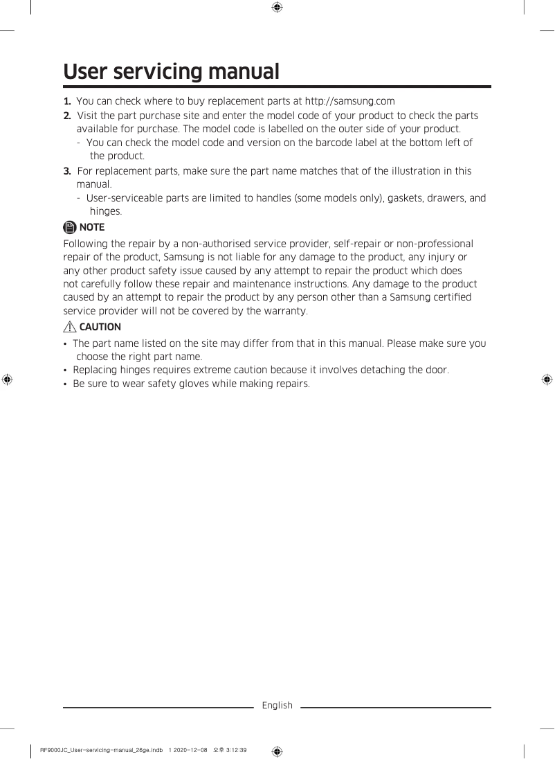 Page 1 de la notice Manuel utilisateur Samsung RF56K9041SR
