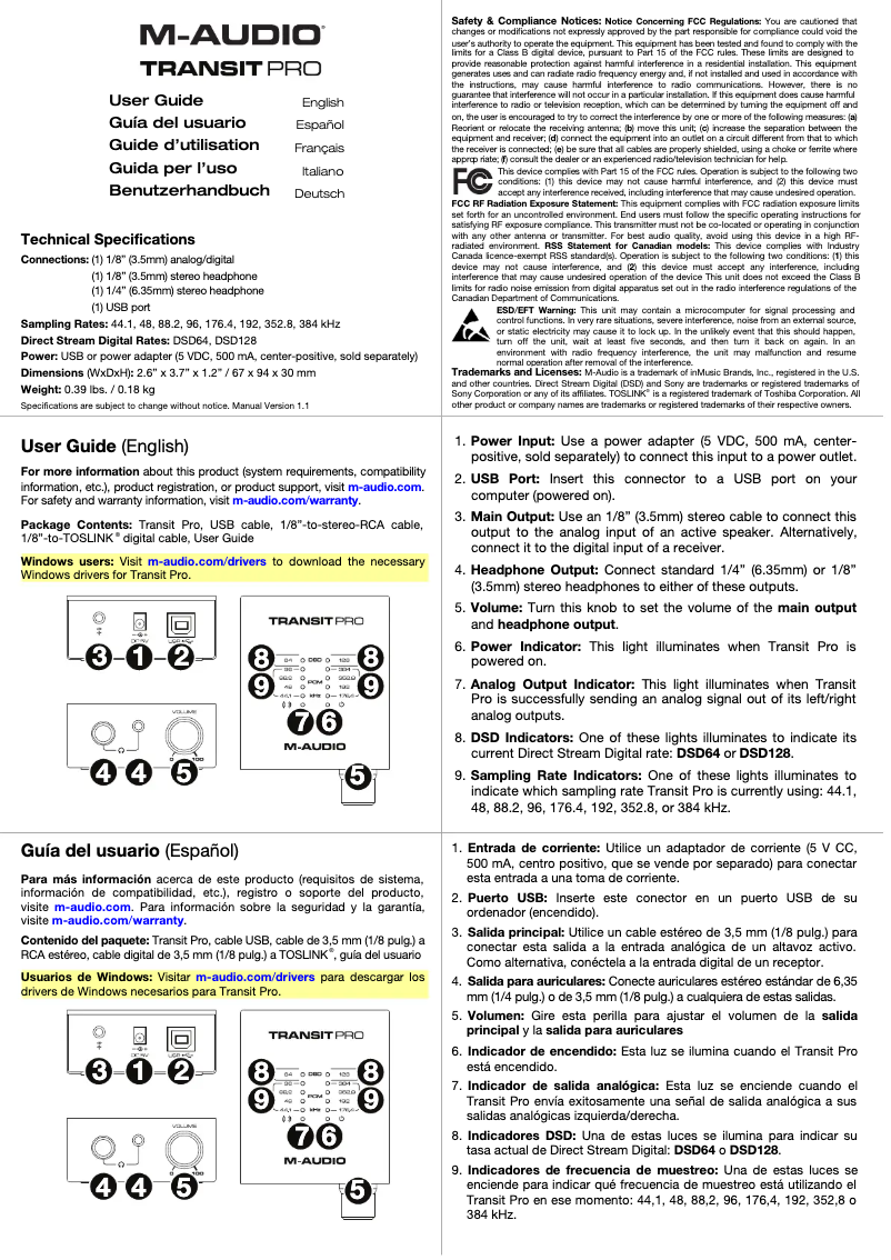 Página 1 del manual Manual de usuario M-Audio Transit Pro