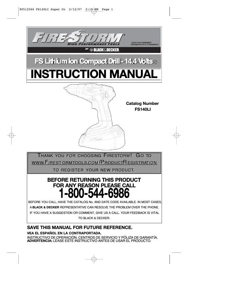 Page 1 de la notice Manuel utilisateur Black & Decker FS140LI