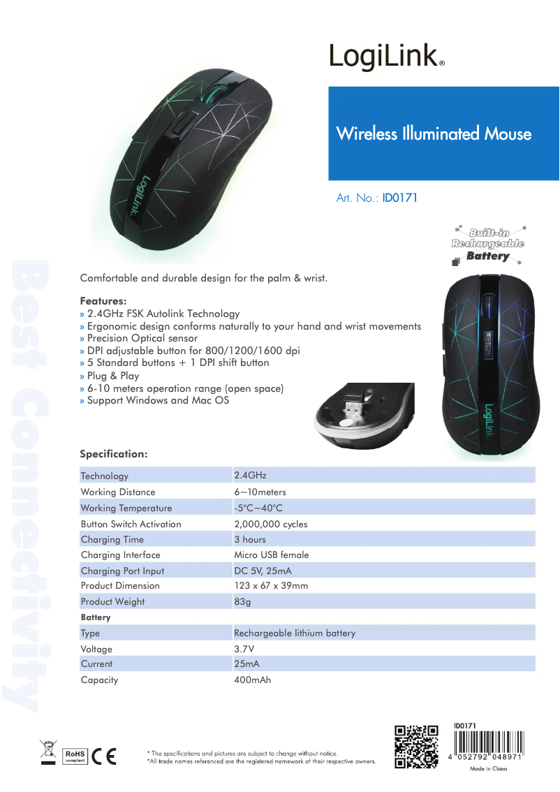 Page 1 de la notice Manuel utilisateur LogiLink ID0171