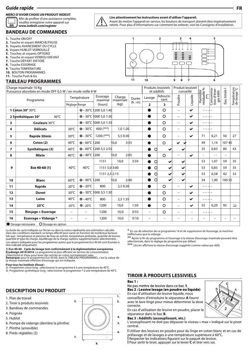 Page n°1 - Manuel utilisateur Indesit BWA101283XWFR N