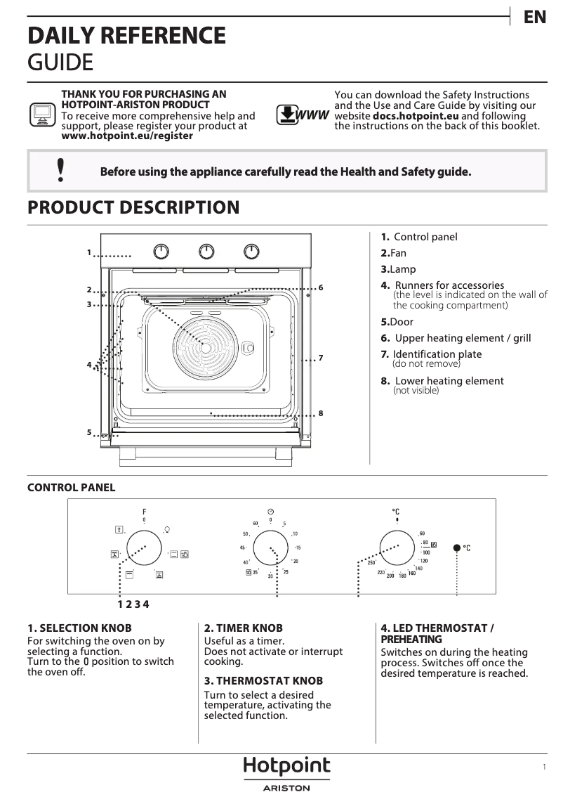Page n°1 - Manuel d'utilisation et d'entretien Hotpoint FA2 530 H IX HA