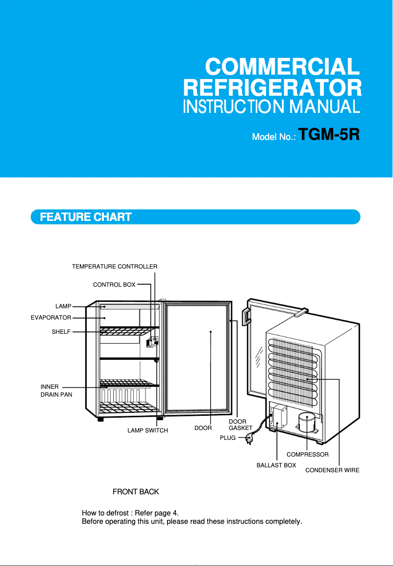 Page 1 de la notice Manuel utilisateur Turbo air TGM-5R