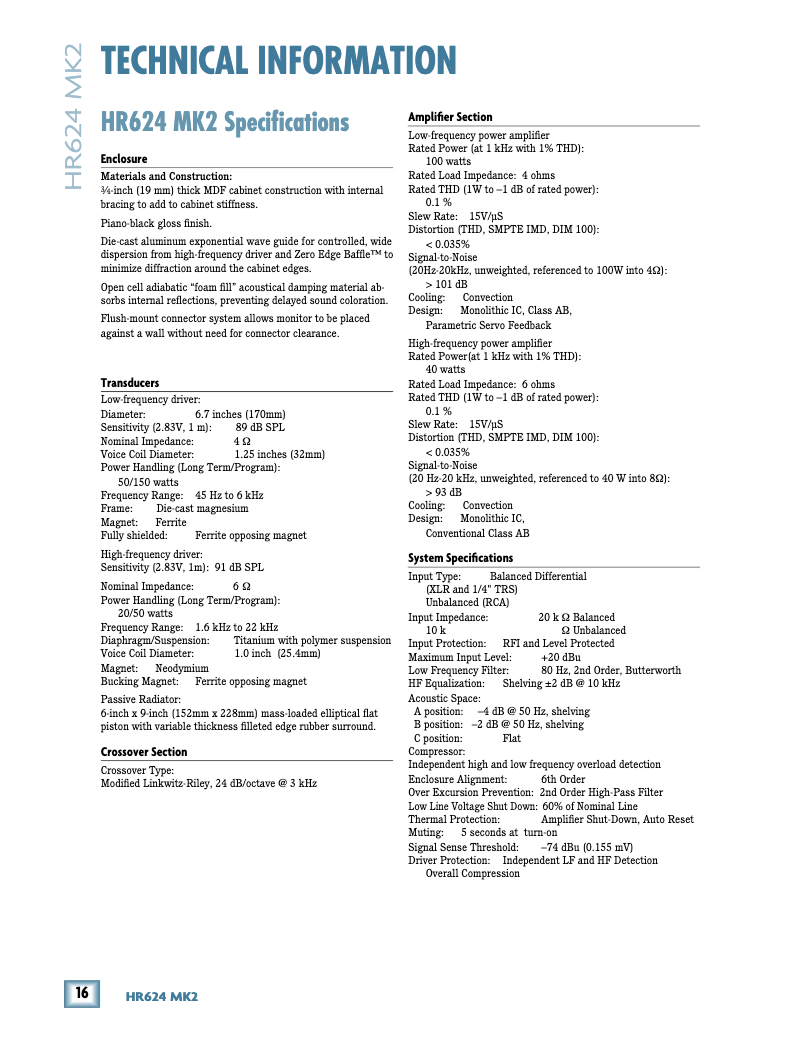 Page n°1 - Fiche technique Mackie HR624mk2