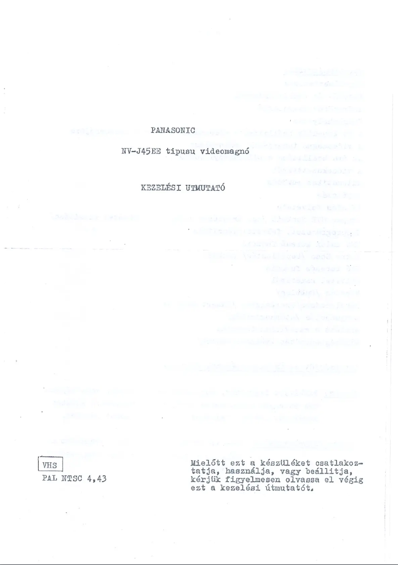 Page n°1 - Manuel utilisateur Panasonic NV-J45B