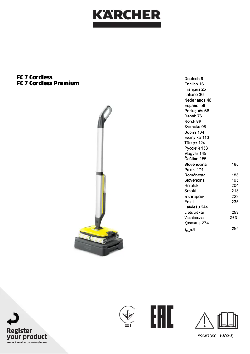 Page 1 de la notice Manuel utilisateur Kärcher FC7 Cordless