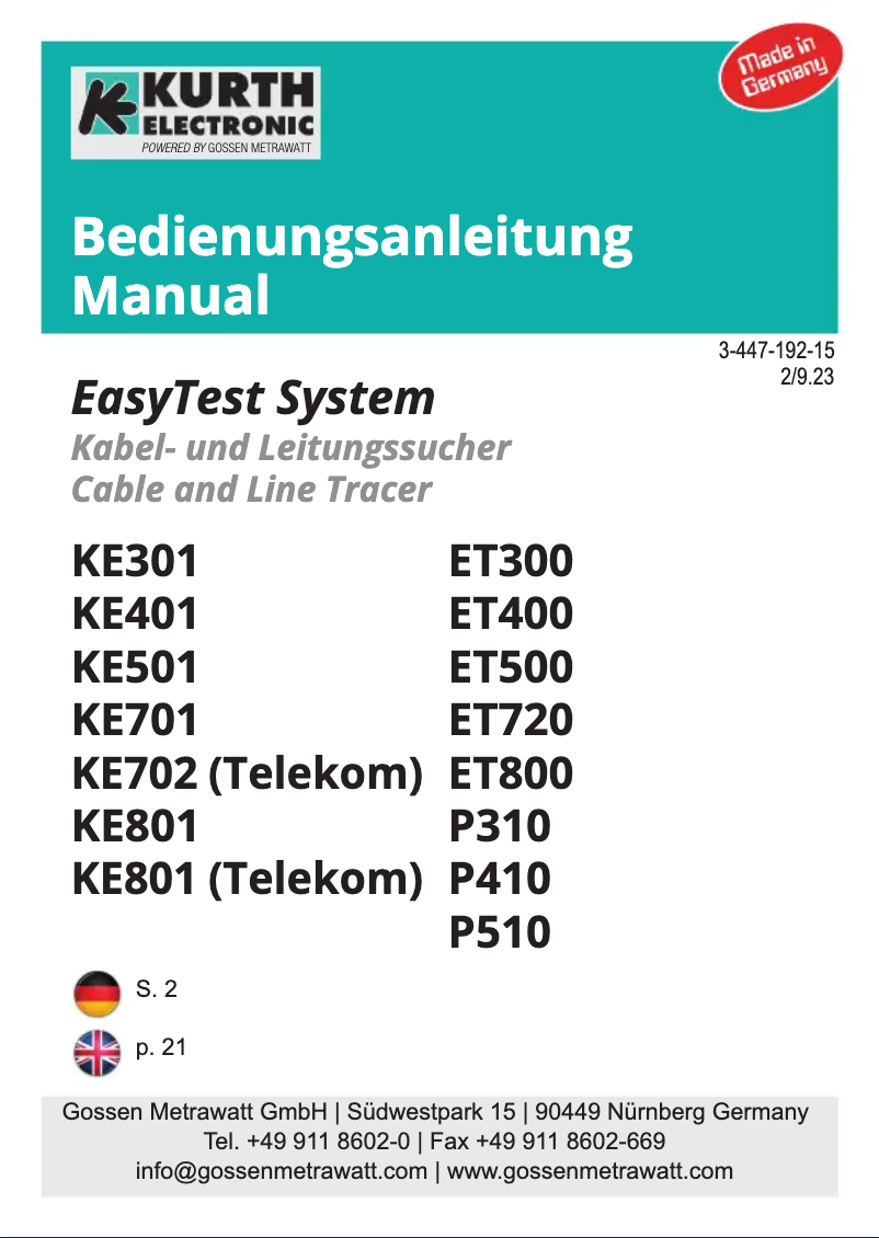 Page 1 de la notice Manuel utilisateur Kurth Electronic KE7108
