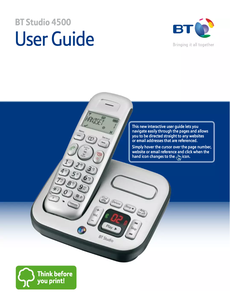 Page 1 of the manual User Manual British Telecom Studio 4500