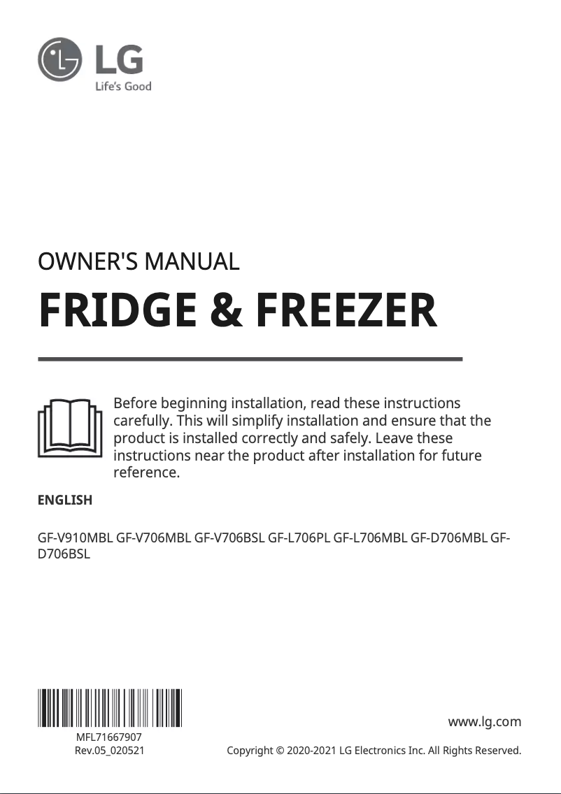 Page 1 de la notice Manuel utilisateur LG GF-V910MBL