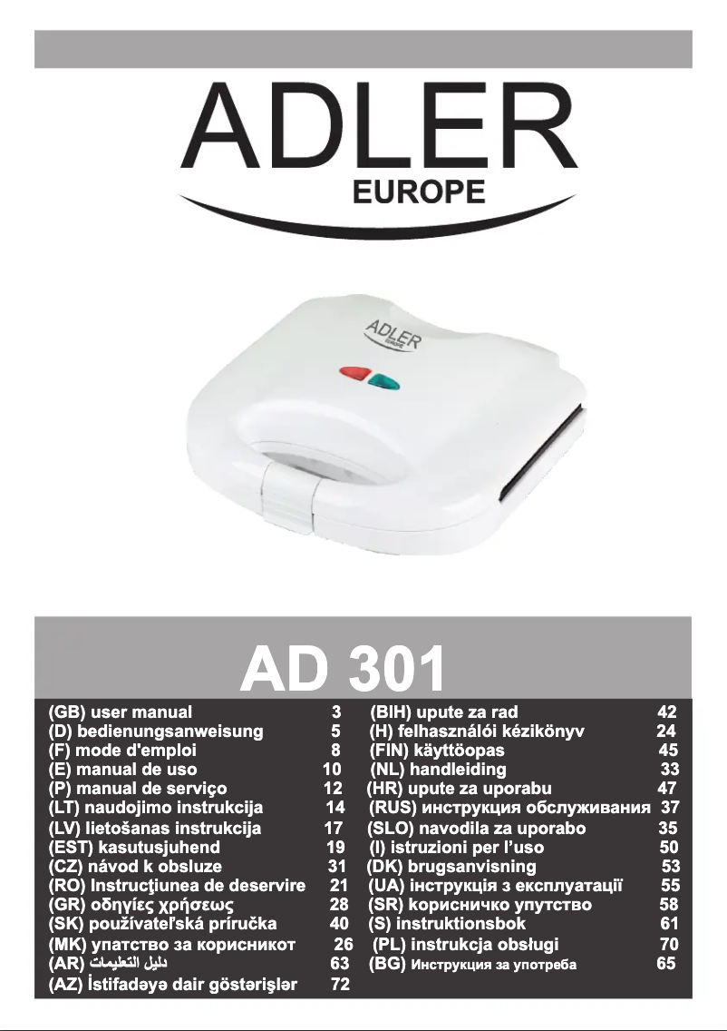 Page 1 de la notice Manuel utilisateur Adler AD 301