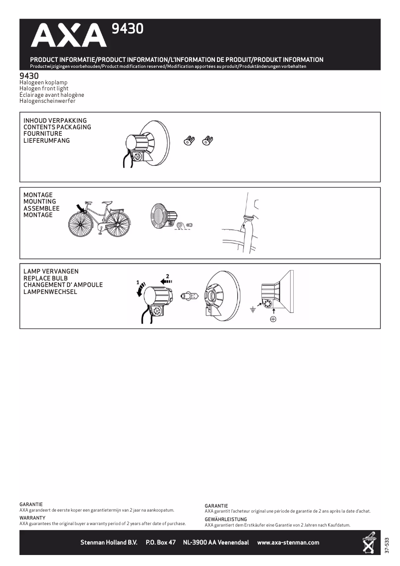 Page 1 de la notice Manuel utilisateur AXA 9430