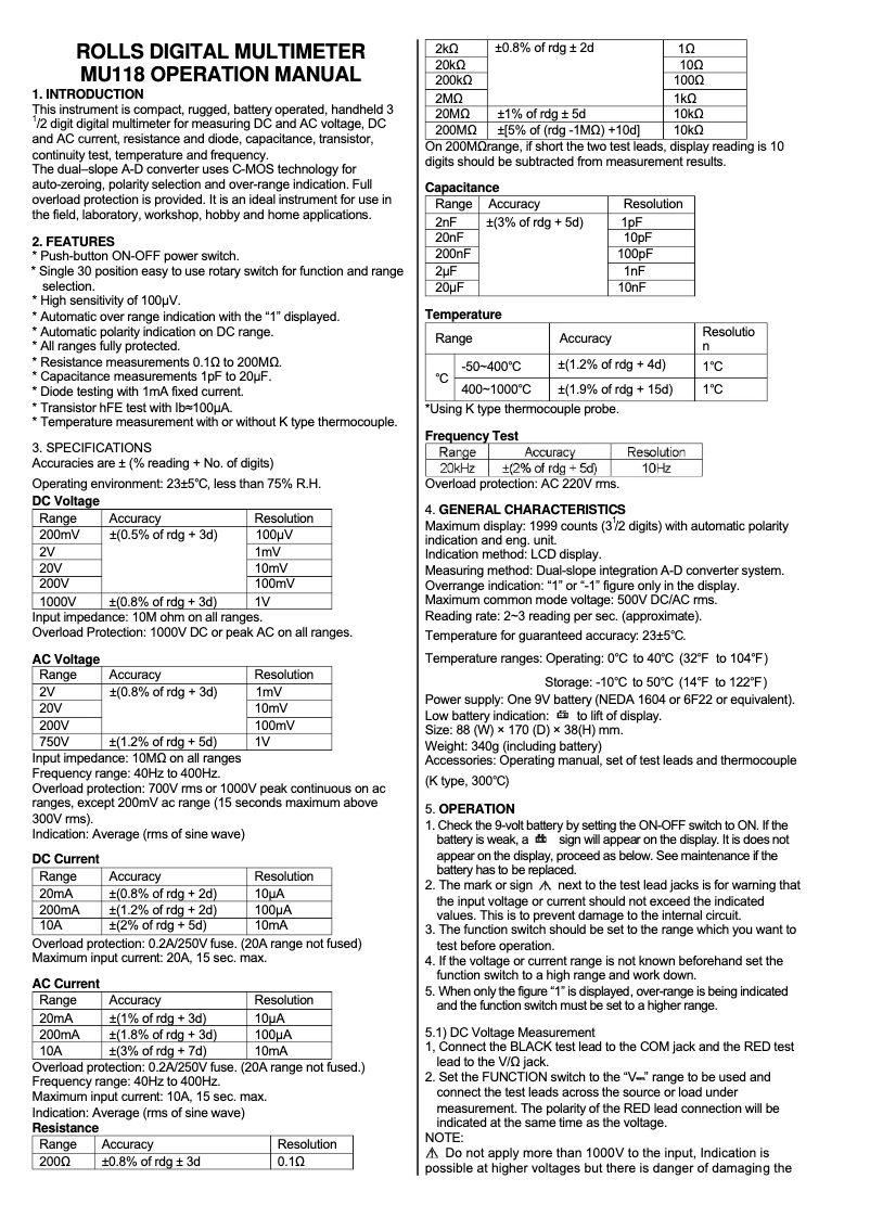Image de la première page du manuel de l'appareil MU118
