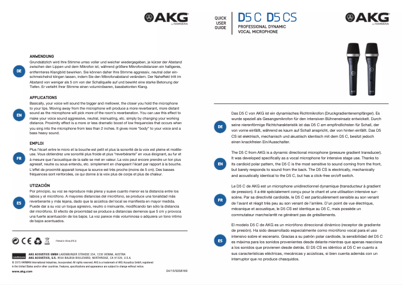 Page 1 de la notice Manuel utilisateur AKG D5 CS