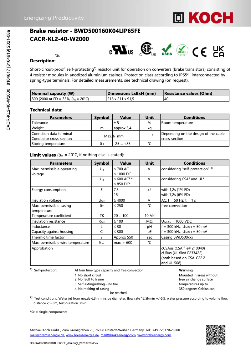 Page 1 de la notice Manuel utilisateur Festo CACR-KL2-40-W2000