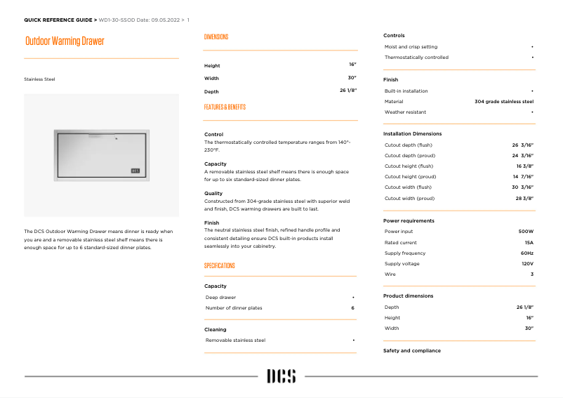 Page 1 de la notice Manuel utilisateur DCS WD1-30-SSOD