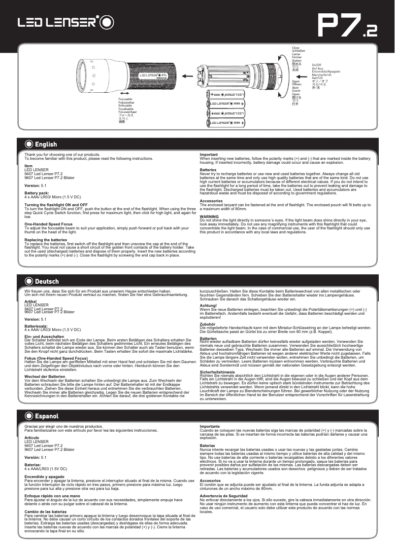 Page n°1 - Manuel utilisateur Ledlenser P7.2