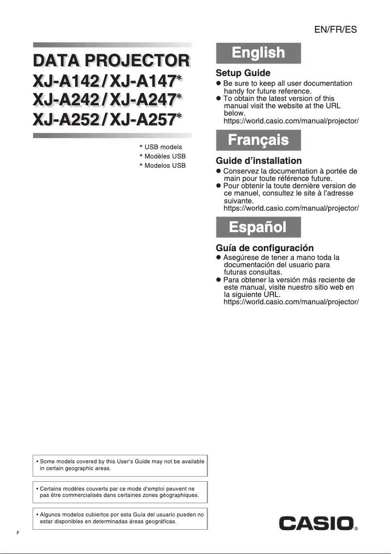 Page 1 de la notice Guide d'installation Casio XJ-A142