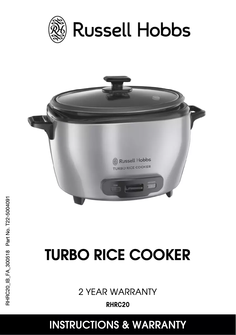 Image de la première page du manuel de l'appareil Turbo Rice Cooker RHRC20