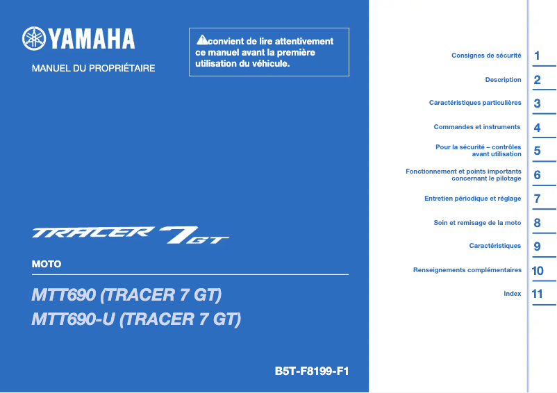 Image de la première page du manuel de l'appareil Tracer 7 GT (2024)