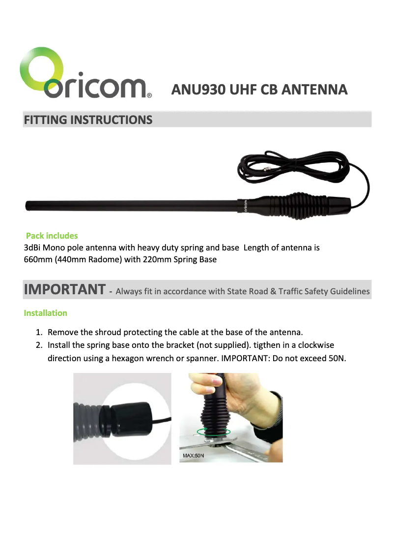Page n°1 - Manuel utilisateur Oricom ANU930