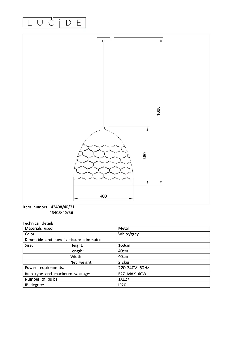Page n°1 - Manuel utilisateur Lucide Galla 43408/40/31