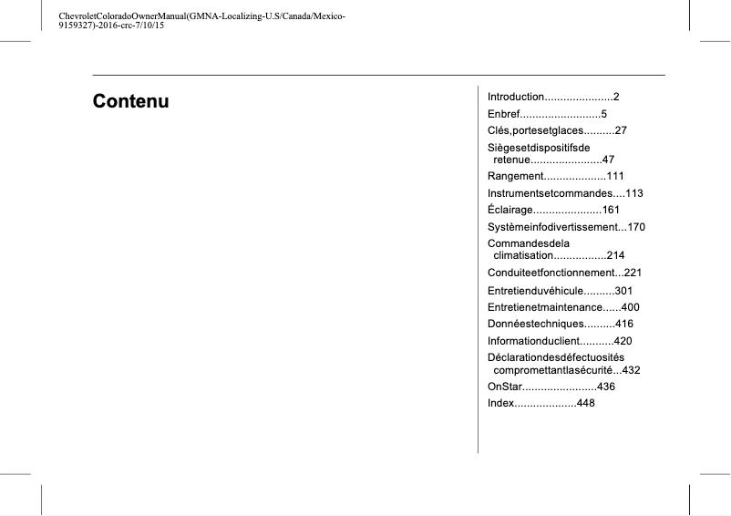 Page 1 de la notice Manuel utilisateur Chevrolet Colorado (2016)