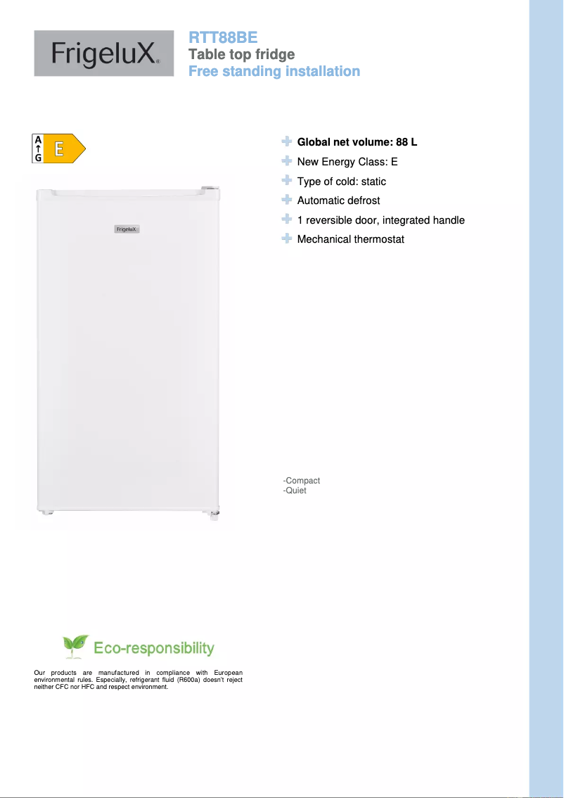 Page n°1 - Fiche technique FrigeluX RTT88BE
