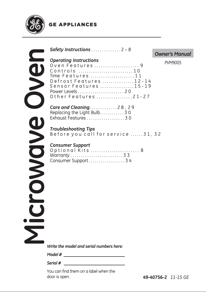 Page 1 de la notice Manuel d'utilisation et d'entretien GE Profile PVM9005DJBB