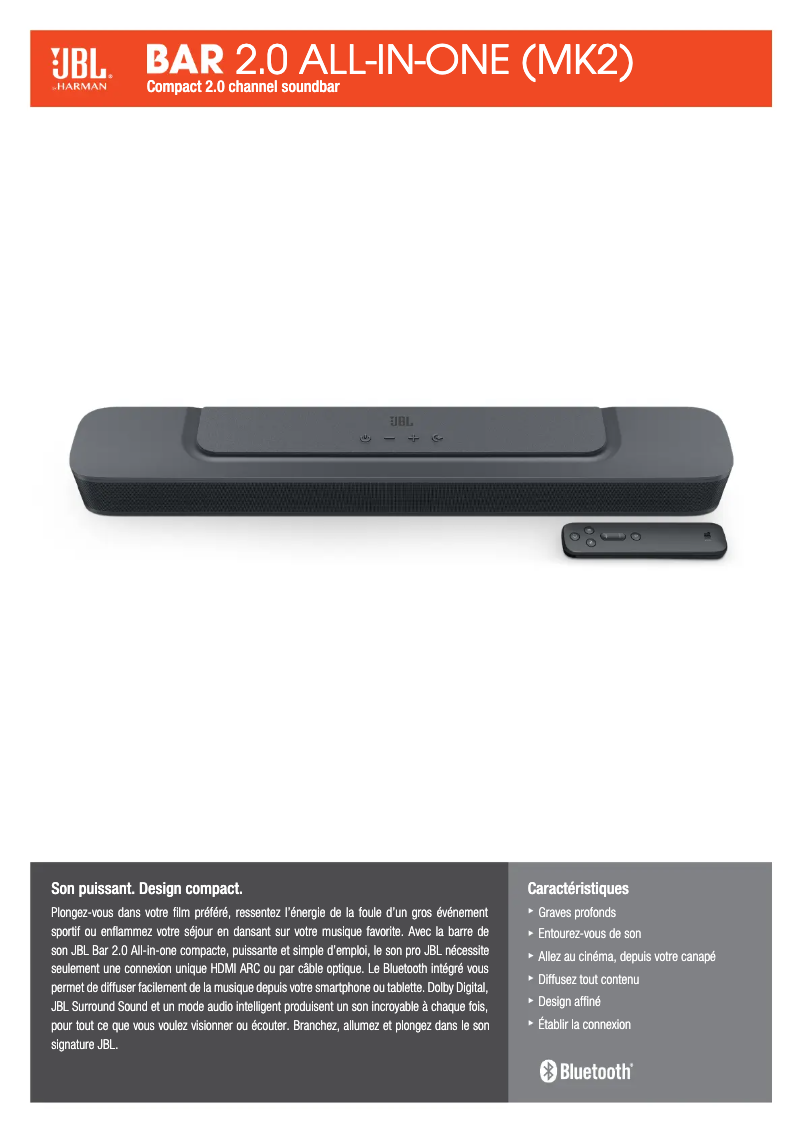Page 1 de la notice Fiche technique JBL Bar 2.0 All-in-one MK2