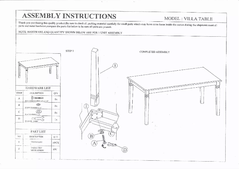 Image de la première page du manuel de l'appareil Villa