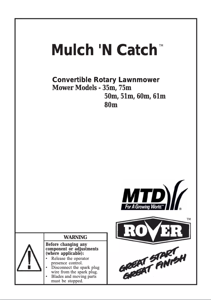 Page 1 of the manual User Manual Rover Regal SP Mulch 'N Catch 61m