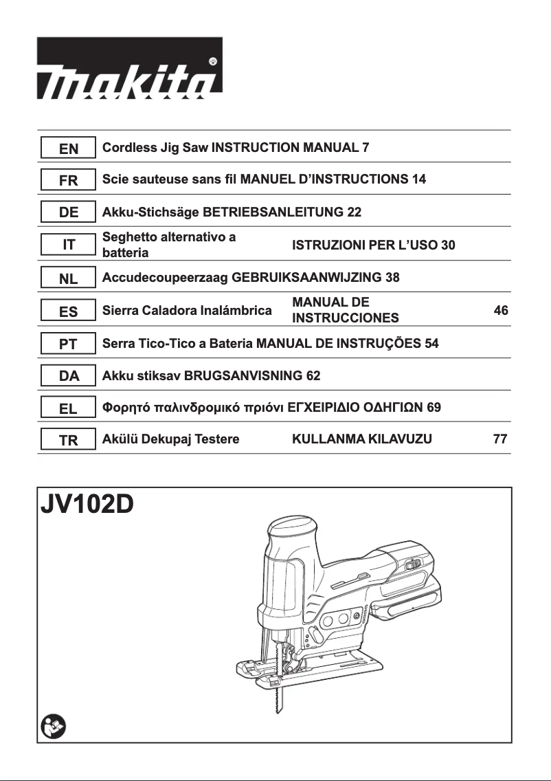 Page 1 de la notice Manuel utilisateur Makita JV102DZJ